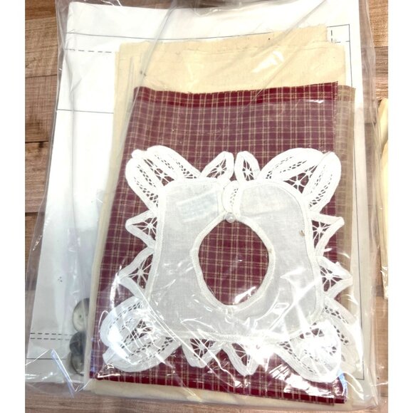 Friends Are Forever Doll Kit With Muslin Body Straw Hat Red Plaid Fabric Lace De - Picture 4 of 6